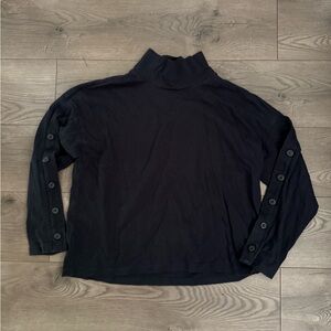 Madewell Women’s Large Black Turtleneck Sweater Button Detail Sleeve Boxy Fit